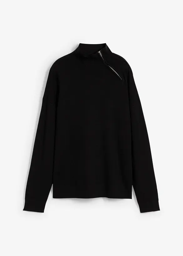 Tröja i materialmix med liten dragkedja, bonprix