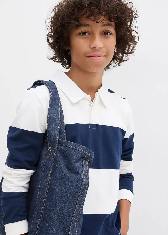 Sweatshirt med pikékrage i ren ekologisk bomull för barn, bonprix