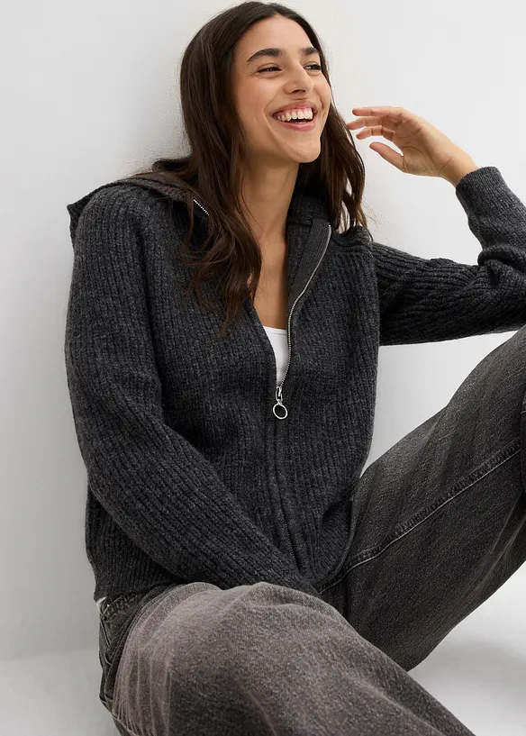 Cardigan med huva, bonprix