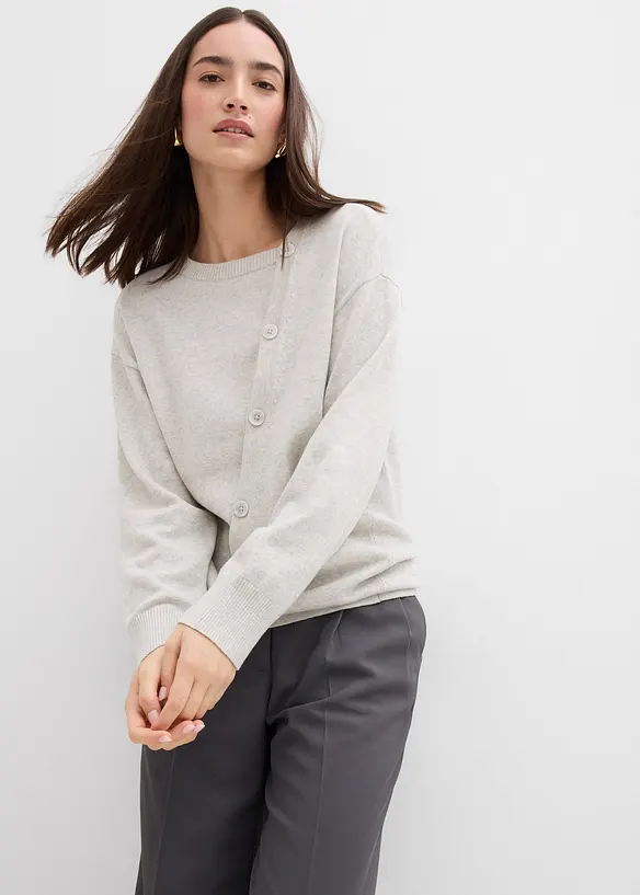 Finstickad tröja med asymmetrisk knappslå, bonprix