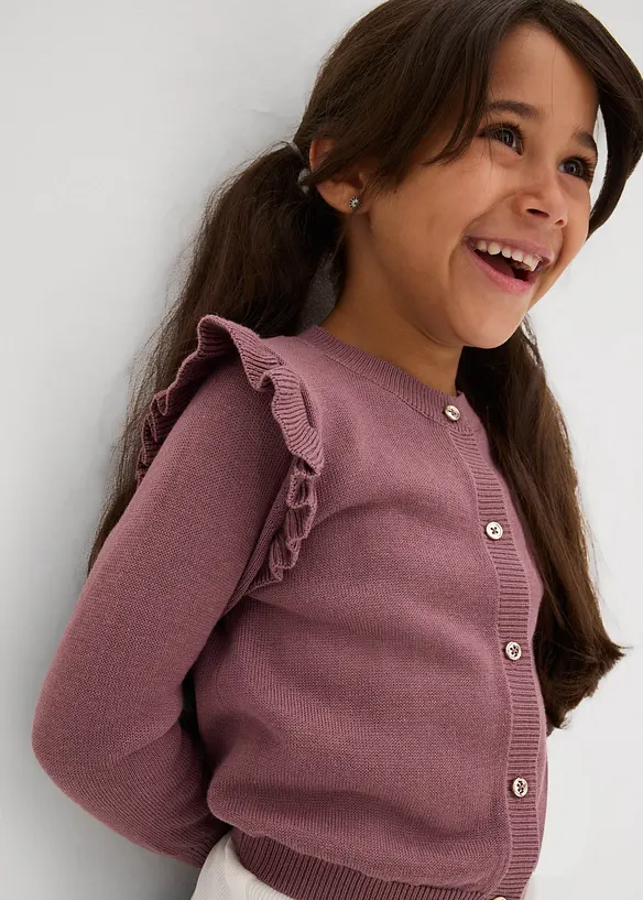 Finstickad cardigan med volangärmar för barn, bonprix