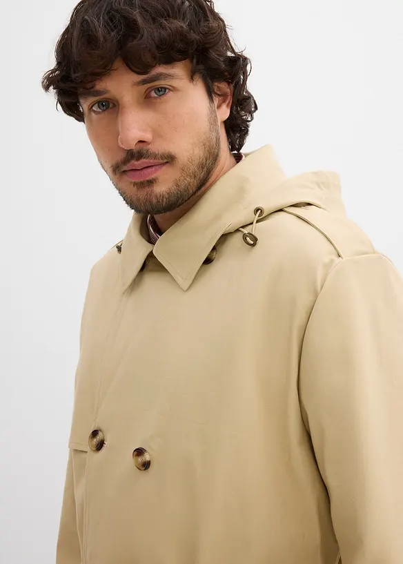 Trenchcoat med avtagbar huva, vattenavvisande, bonprix