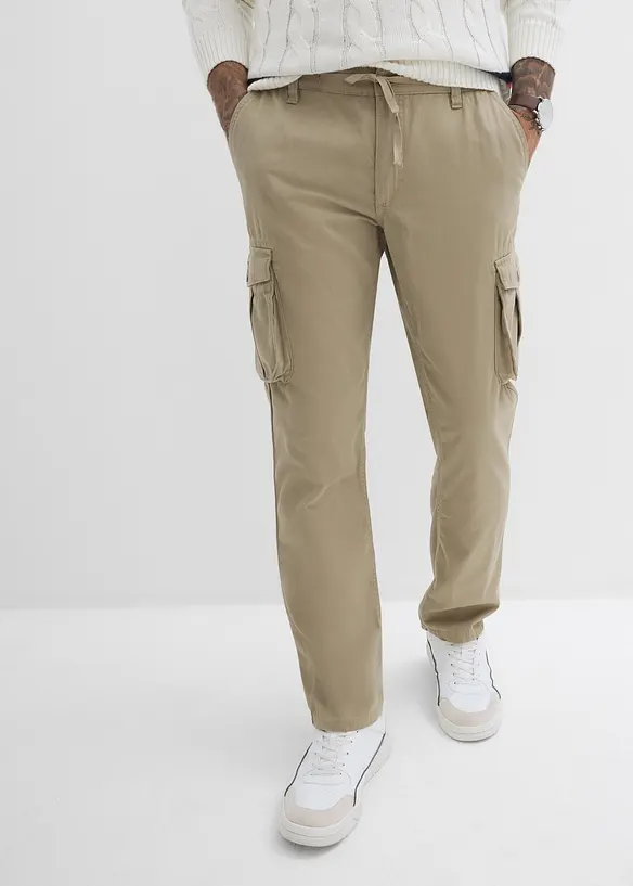 Regular Fit cargobyxa i ren bomull, Straight, bonprix