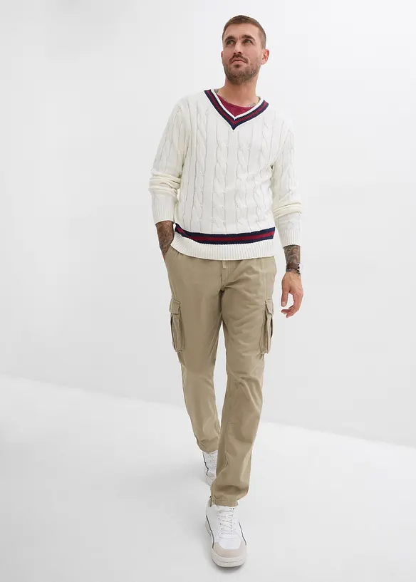 Regular Fit cargobyxa i ren bomull, Straight, bonprix