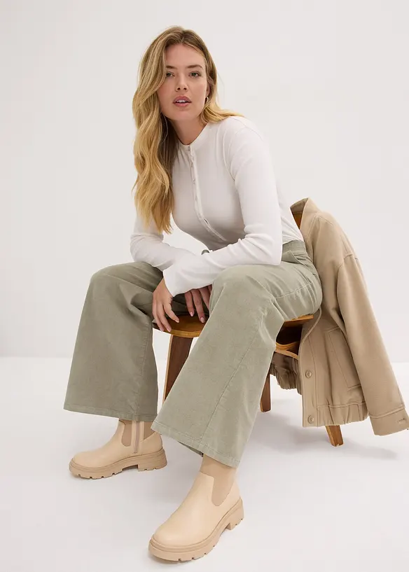 Manchesterbyxa med bekväm high waist, bonprix