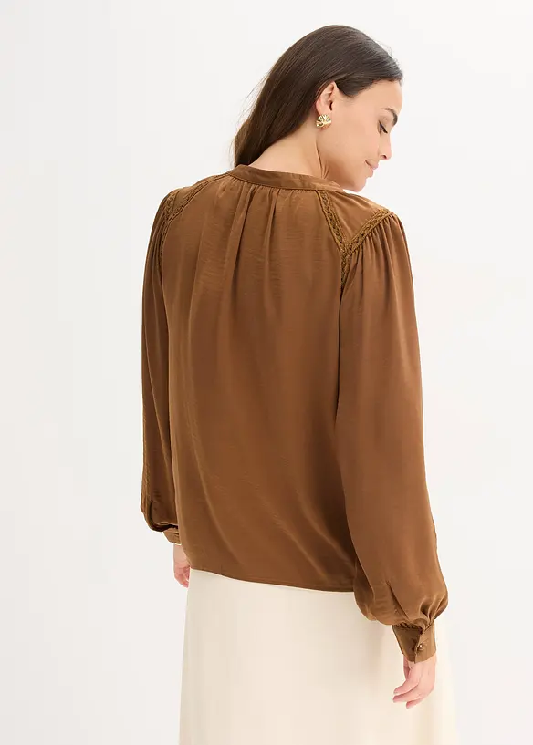 Satinblus med spetsband, bonprix