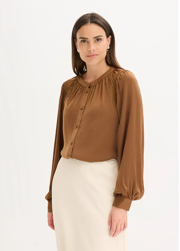 Satinblus med spetsband, bonprix