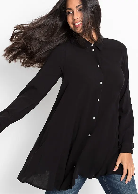 Blus med knappslå och pärlemorknappar, bonprix