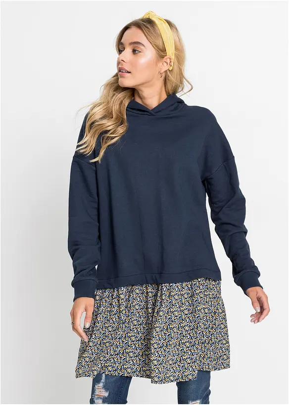 Trikåklänning med 2-i-1-look, bonprix