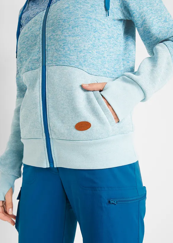 Stickad fleecejacka med luva, bonprix