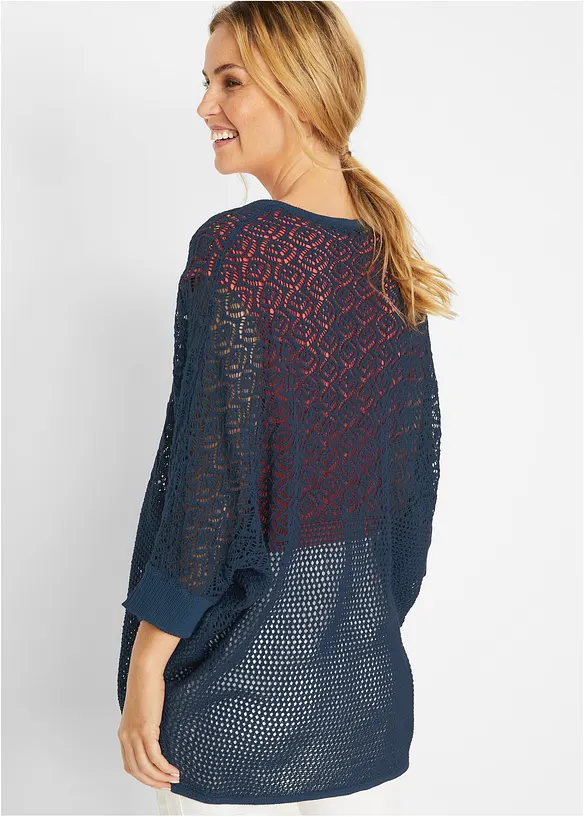 Lång cardigan med hålmönster, bonprix