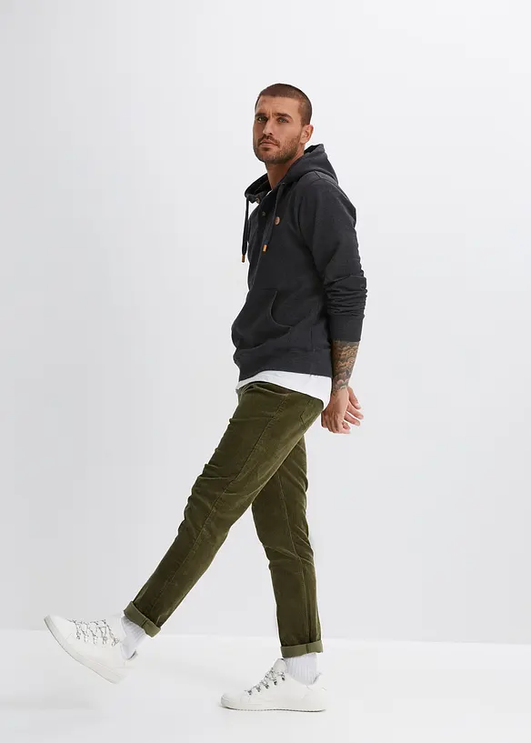 Sweatshirt med huva och mjukt ruggad insida samt detaljer i skinnimitation, bonprix