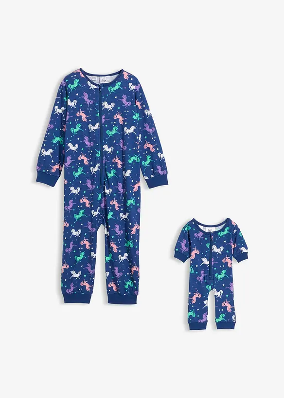 Sovoverall för barn i ekologisk bomull + dockpyjamas (2 delar), bonprix