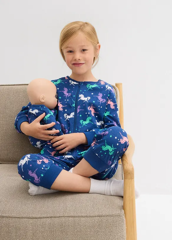 Sovoverall för barn i ekologisk bomull + dockpyjamas (2 delar), bonprix