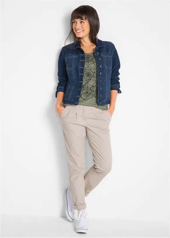 Topp i flamgarn, kortärmad, bonprix