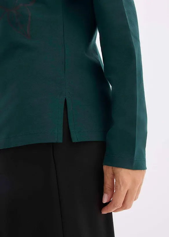 Långärmad topp med rosmotiv, bonprix