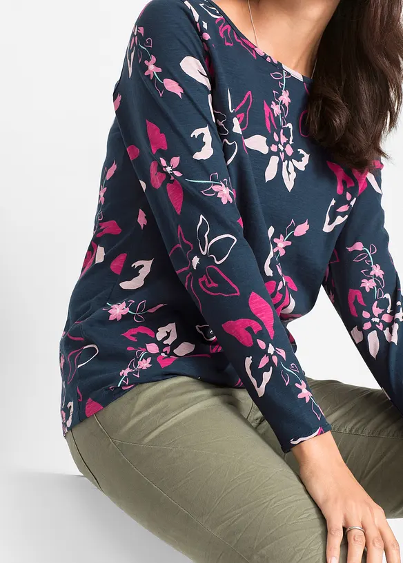 Långärmad topp med blommönster, bonprix