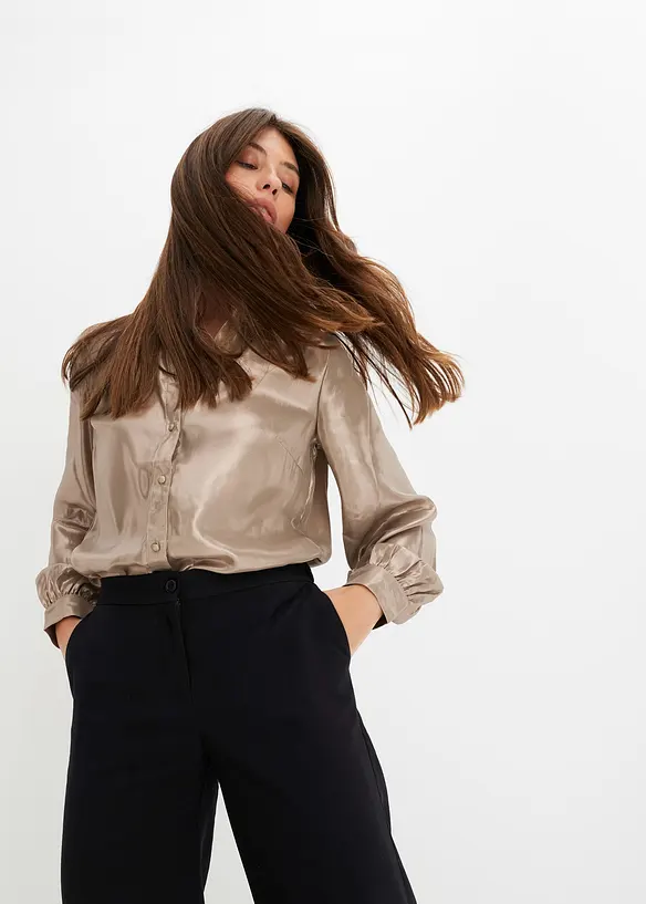 Skjortblus i glänsande satin, bonprix