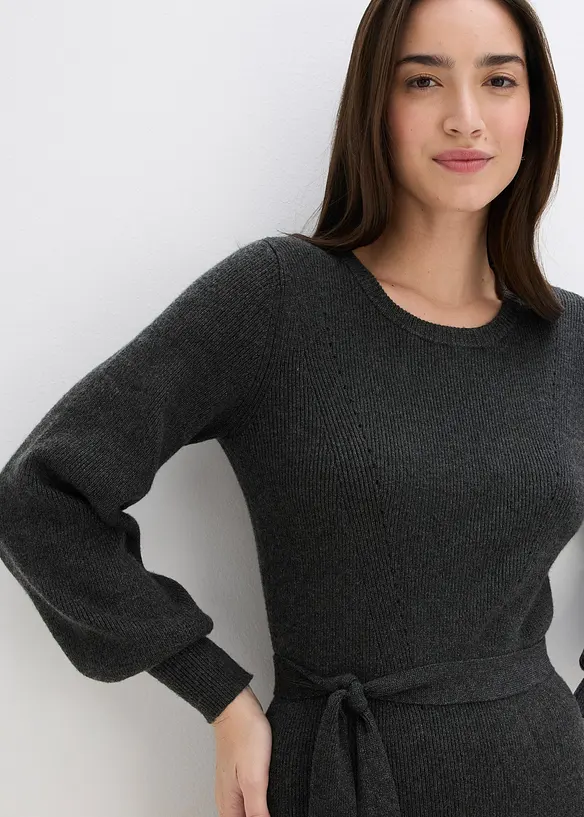 Ribbstickad klänning i mjuk viskosmix, bonprix