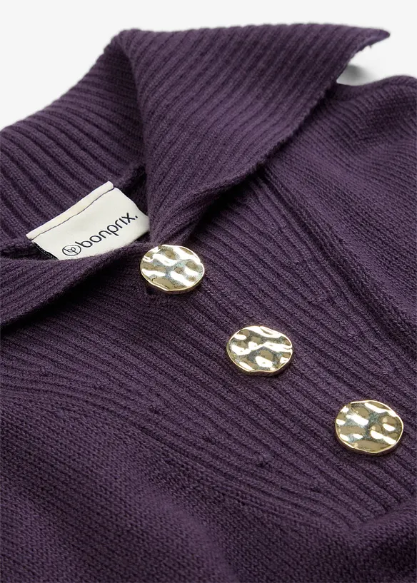 Tröja med krage och knappar i merinoull, bonprix