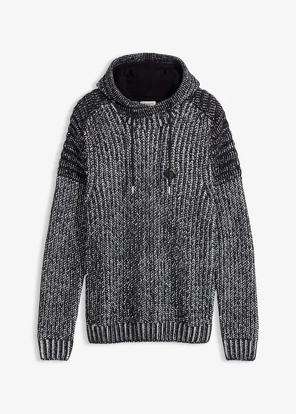 Tröja med luva och biker-look, bonprix