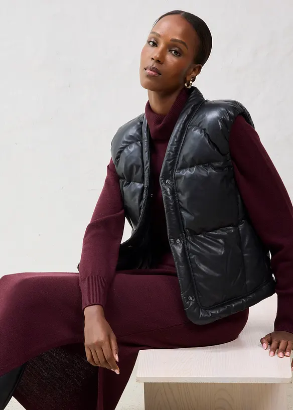 Quiltad skinnväst av lammnappa, bonprix