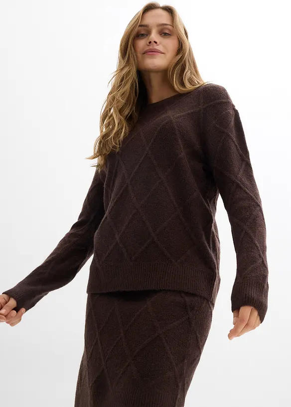 Stickad kjol med flätmönster, bonprix