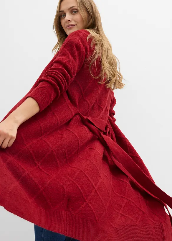 Stickad kofta med flätmönster, bonprix