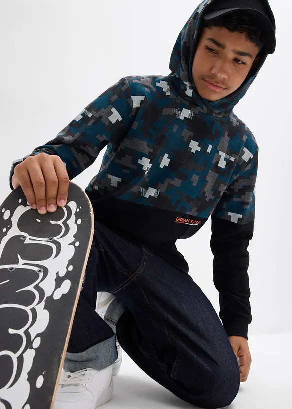 Sweatshirt med huva i ekologisk bomull, bonprix