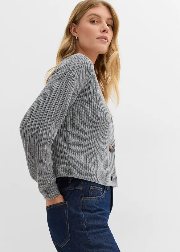 Grovstickad cardigan i bomull, bonprix