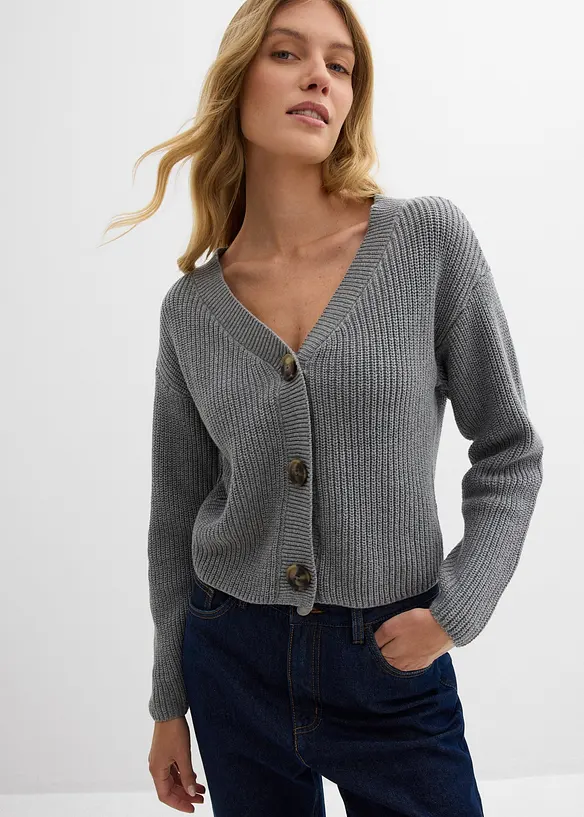 Grovstickad cardigan i bomull, bonprix