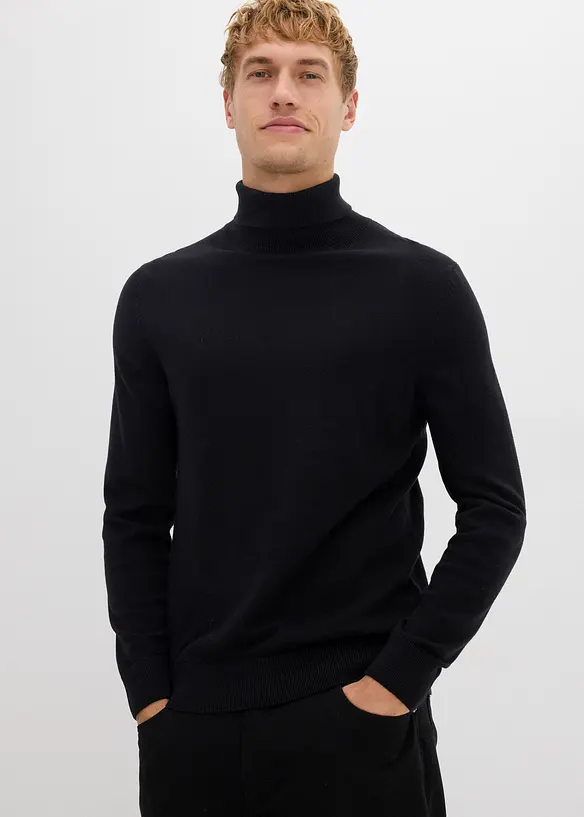Finstickad polotröja med lyxig merinoull, Slim Fit, bonprix