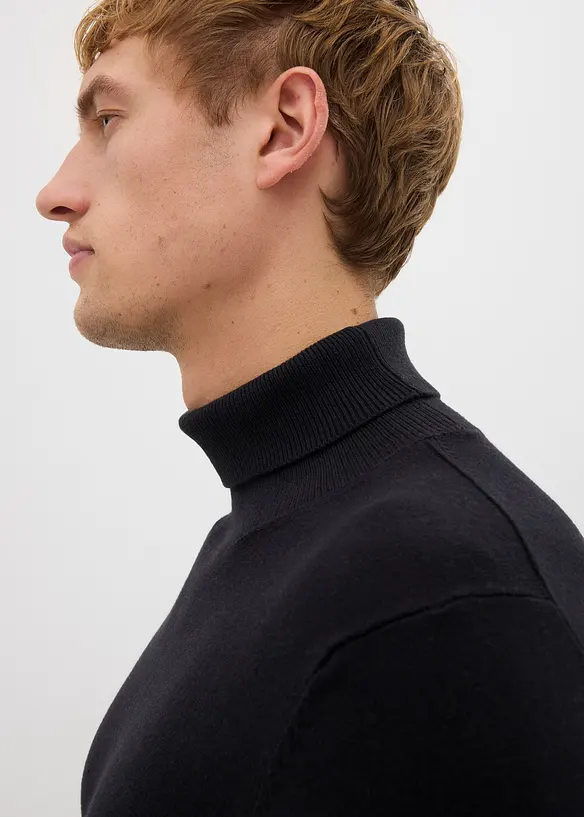 Finstickad polotröja med lyxig merinoull, Slim Fit, bonprix