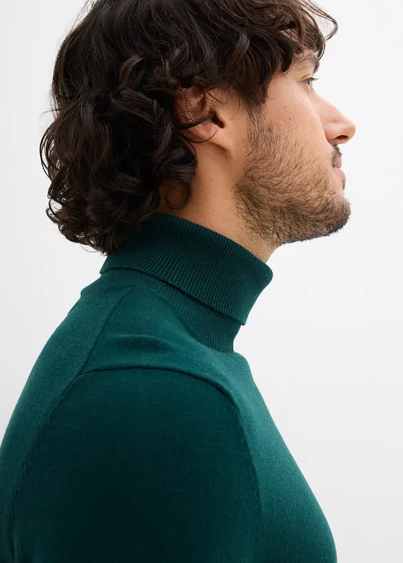 Finstickad polotröja med lyxig merinoull, Slim Fit, bonprix