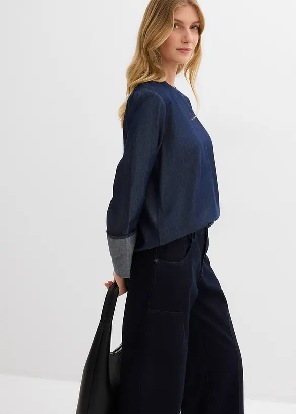 Jeansblus med vida ärmar, bonprix