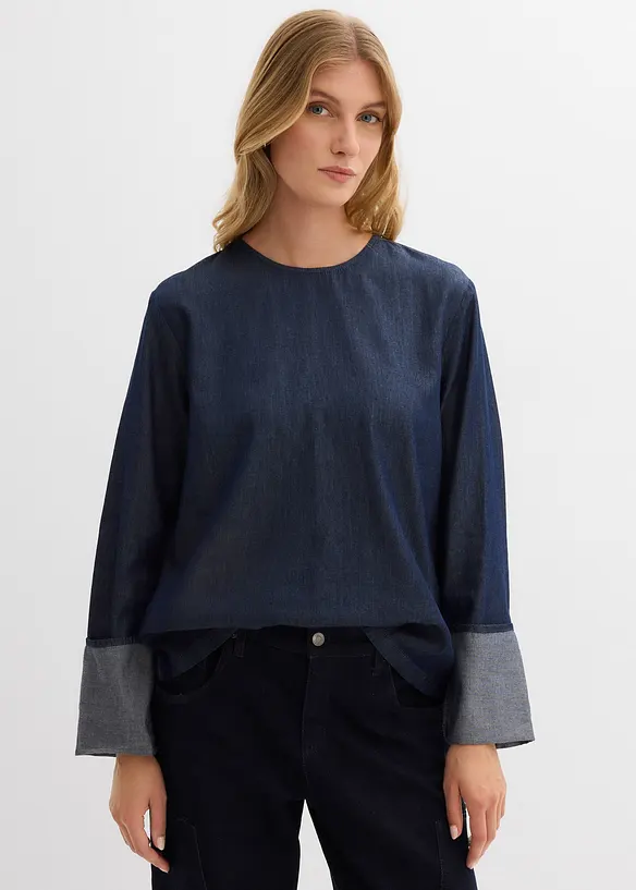 Jeansblus med vida ärmar, bonprix