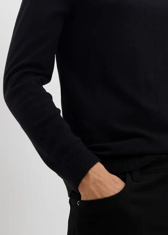 Finstickad polotröja med lyxig merinoull, Slim Fit, bonprix