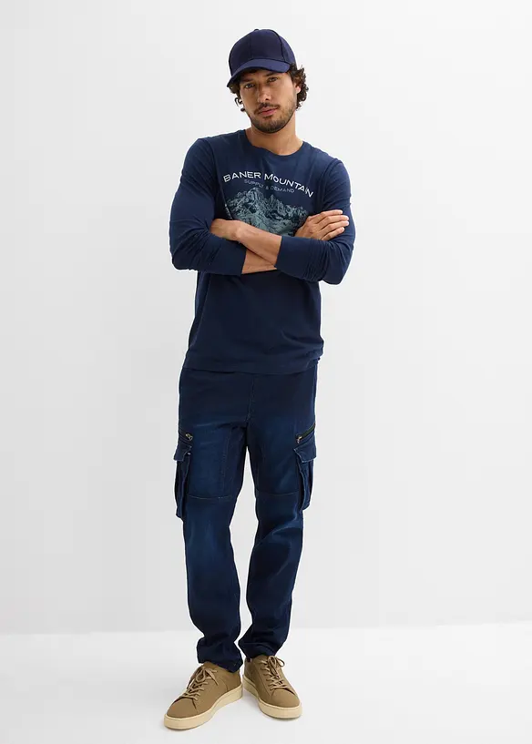 Mjuka jeans med cargofickor, Regular Fit, Straight, bonprix