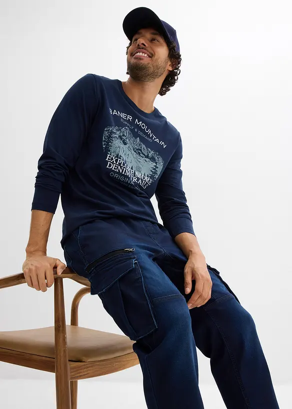 Mjuka jeans med cargofickor, Regular Fit, Straight, bonprix