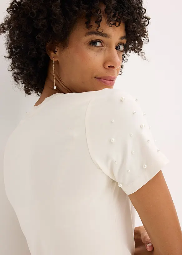 T-shirt med pärlapplikation, bonprix