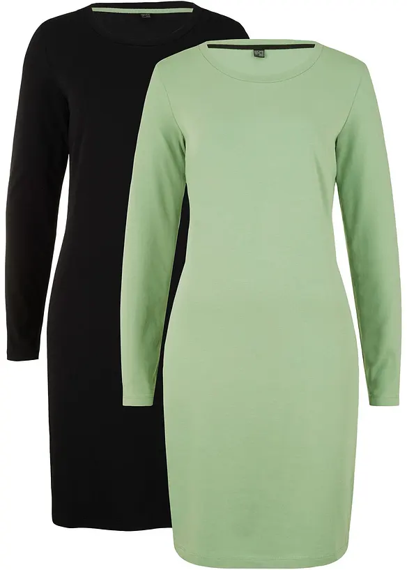 Jerseyklänning av bomull med stretch (2-pack), bonprix