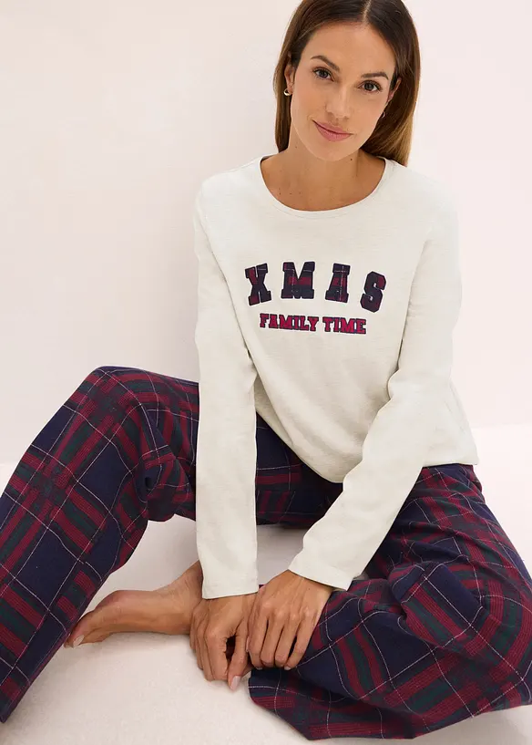 Pyjamas med flanellbyxa och presentpåse, bonprix