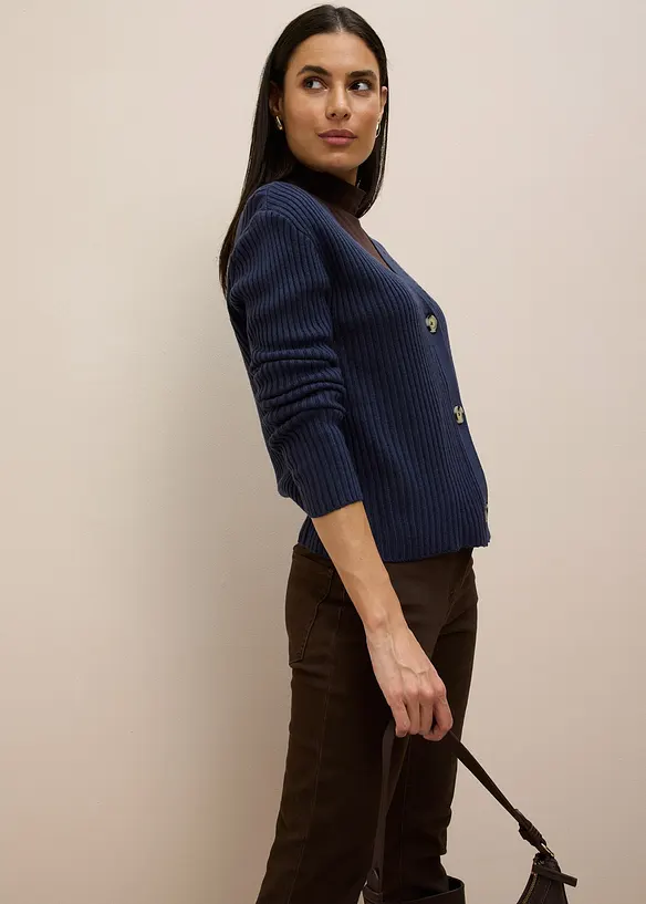 Ribbstickad cardigan, bonprix