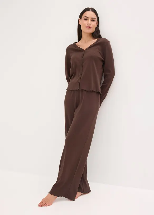 Ribbstickad pyjamas med knappslå, bonprix