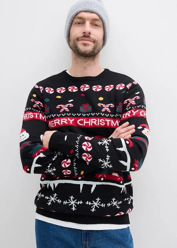 Finstickad tröja med julmotiv, bonprix