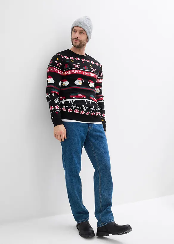 Finstickad tröja med julmotiv, bonprix