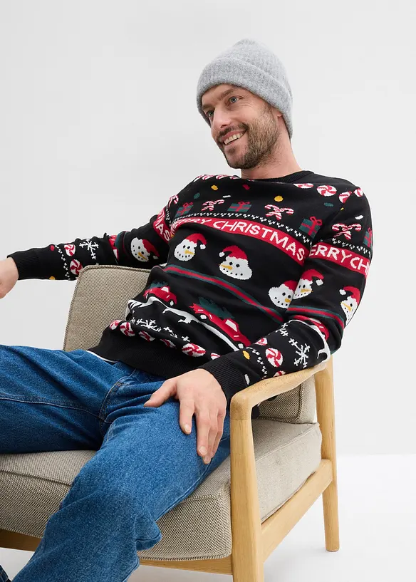 Finstickad tröja med julmotiv, bonprix