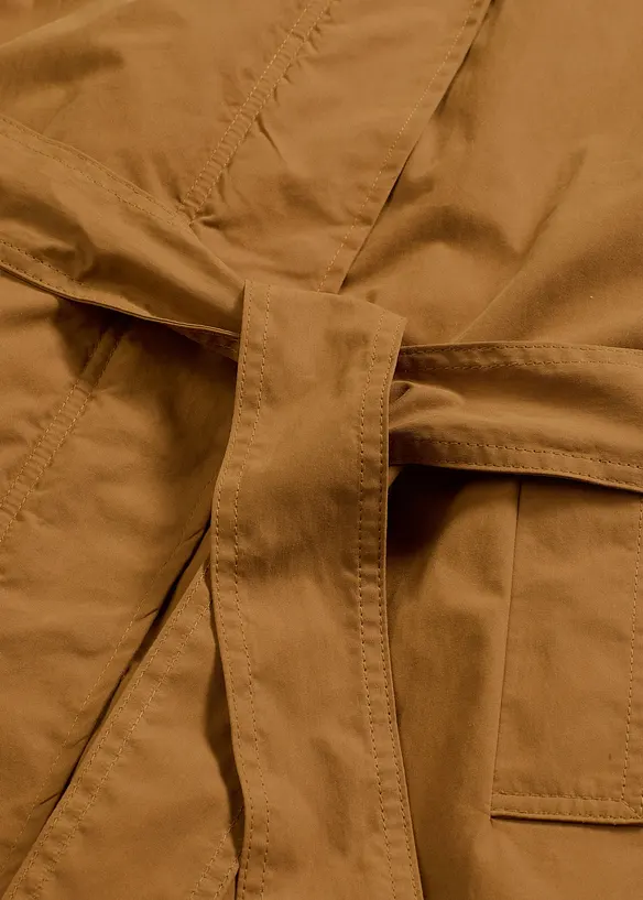 Vadderad trenchcoat med avtagbar fuskpälskrage, bonprix