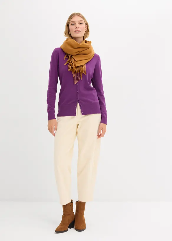 Finstickad cardigan med knappslå, bonprix