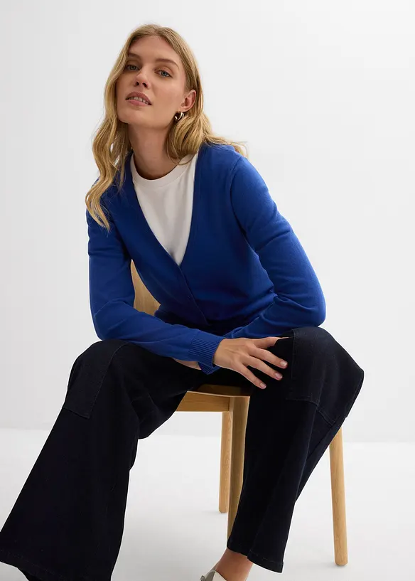 Finstickad cardigan med knappslå, bonprix